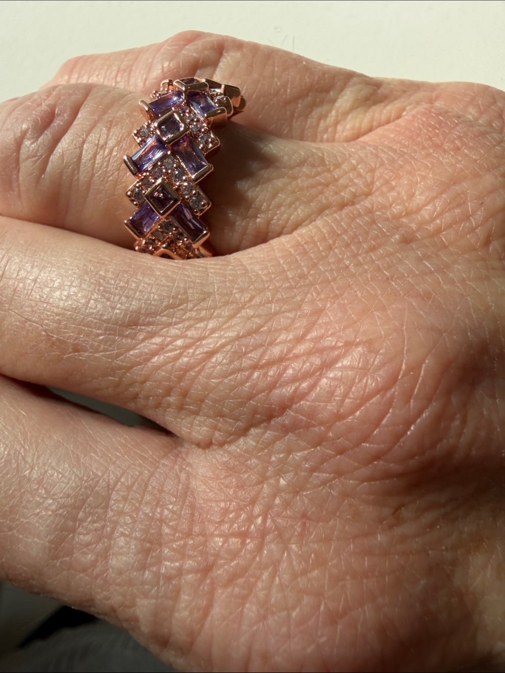 Rose-Tone Ring with Purple Baguette Stones